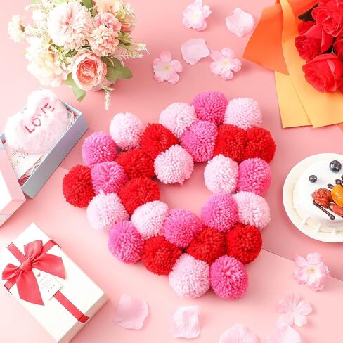 Valentine Day Wreath Felt Pom Pom Wreath Balls 11.8 Inch Valentine Wreath Decorations Colorful Felt Ball Wreath for Front Door Indoor Outdoor Walls and Windows (Circle Style) in Saudi Arabia