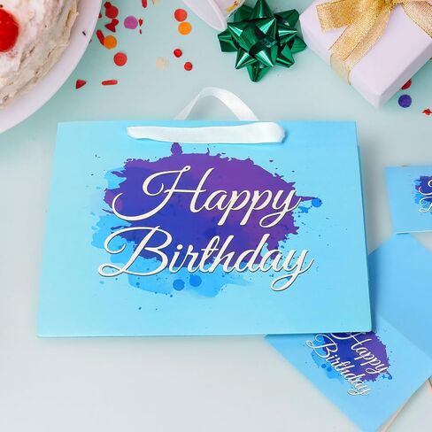 عبوة من قطعتين من حقيبة عيد ميلاد سعيد من GoClimber، وحقائب هدايا عيد ميلاد مقاس 13 بوصة مع مناديل ورقية وبطاقات تهنئة وحقيبة مقابض لهدية عيد الميلاد، وحقيبة عيد ميلاد كبيرة للرجال والنساء (أزرق فاتح) in Saudi Arabia