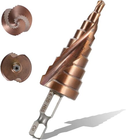 مجموعة لقم الثقب المتدرجة 3 قطع مترية مع حقيبة، ثقب مركزي تلقائي (4-12 مم/4-20 مم/4-32 مم)، ساق سداسية 1/4 بوصة تغيير سريع من الفولاذ المطلي بالتيتانيوم عالي السرعة للنحاس/الألومنيوم/الخشب/البلاستيك in Kuwait