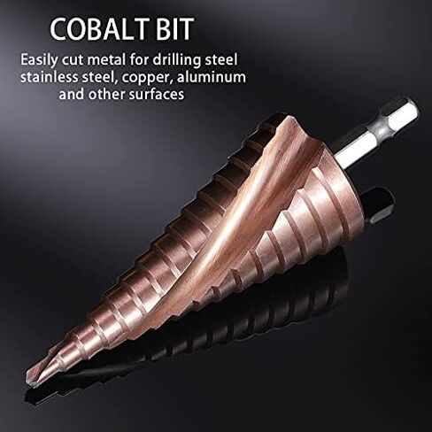 مجموعة لقم الثقب المتدرجة 3 قطع مترية مع حقيبة، ثقب مركزي تلقائي (4-12 مم/4-20 مم/4-32 مم)، ساق سداسية 1/4 بوصة تغيير سريع من الفولاذ المطلي بالتيتانيوم عالي السرعة للنحاس/الألومنيوم/الخشب/البلاستيك in Kuwait