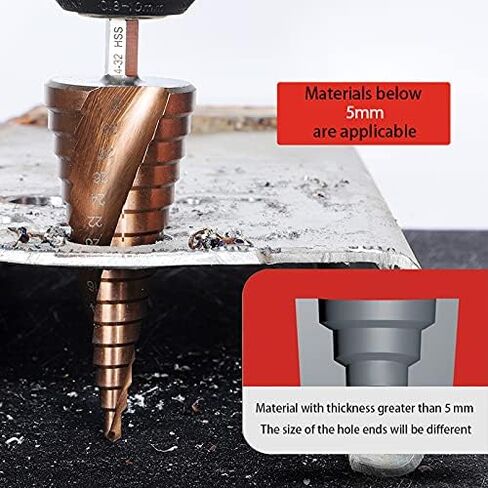 مجموعة لقم الثقب المتدرجة 3 قطع مترية مع حقيبة، ثقب مركزي تلقائي (4-12 مم/4-20 مم/4-32 مم)، ساق سداسية 1/4 بوصة تغيير سريع من الفولاذ المطلي بالتيتانيوم عالي السرعة للنحاس/الألومنيوم/الخشب/البلاستيك in Kuwait