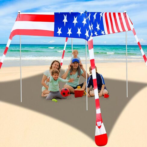 خيمة الشاطئ مظلة الشمس المأوى 10 × 10 قدم العلم الأمريكي التخييم الشمس المأوى المحمولة يندبروف سهلة الإعداد مظلة الشاطئ مظلة مع أكياس الرمل ل4th من يوليو في الهواء الطلق الفناء الخلفي الصيد التخييم in Kuwait
