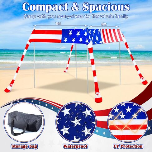 خيمة الشاطئ مظلة الشمس المأوى 10 × 10 قدم العلم الأمريكي التخييم الشمس المأوى المحمولة يندبروف سهلة الإعداد مظلة الشاطئ مظلة مع أكياس الرمل ل4th من يوليو في الهواء الطلق الفناء الخلفي الصيد التخييم in Kuwait