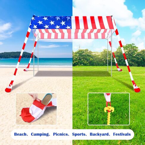 خيمة الشاطئ مظلة الشمس المأوى 10 × 10 قدم العلم الأمريكي التخييم الشمس المأوى المحمولة يندبروف سهلة الإعداد مظلة الشاطئ مظلة مع أكياس الرمل ل4th من يوليو في الهواء الطلق الفناء الخلفي الصيد التخييم in Kuwait