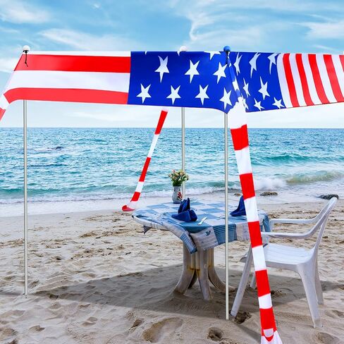 خيمة الشاطئ مظلة الشمس المأوى 10 × 10 قدم العلم الأمريكي التخييم الشمس المأوى المحمولة يندبروف سهلة الإعداد مظلة الشاطئ مظلة مع أكياس الرمل ل4th من يوليو في الهواء الطلق الفناء الخلفي الصيد التخييم in Kuwait
