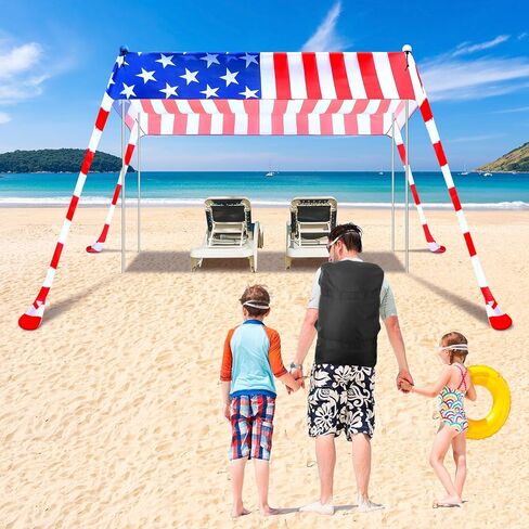 خيمة الشاطئ مظلة الشمس المأوى 10 × 10 قدم العلم الأمريكي التخييم الشمس المأوى المحمولة يندبروف سهلة الإعداد مظلة الشاطئ مظلة مع أكياس الرمل ل4th من يوليو في الهواء الطلق الفناء الخلفي الصيد التخييم in Kuwait