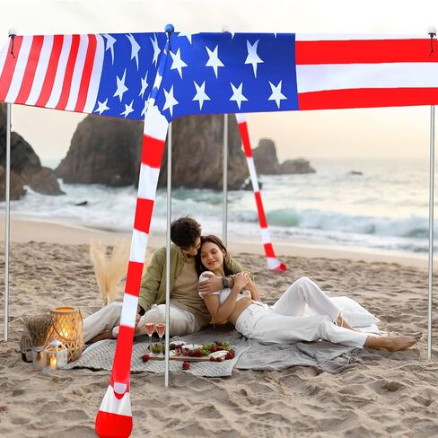 خيمة الشاطئ مظلة الشمس المأوى 10 × 10 قدم العلم الأمريكي التخييم الشمس المأوى المحمولة يندبروف سهلة الإعداد مظلة الشاطئ مظلة مع أكياس الرمل ل4th من يوليو في الهواء الطلق الفناء الخلفي الصيد التخييم in Kuwait