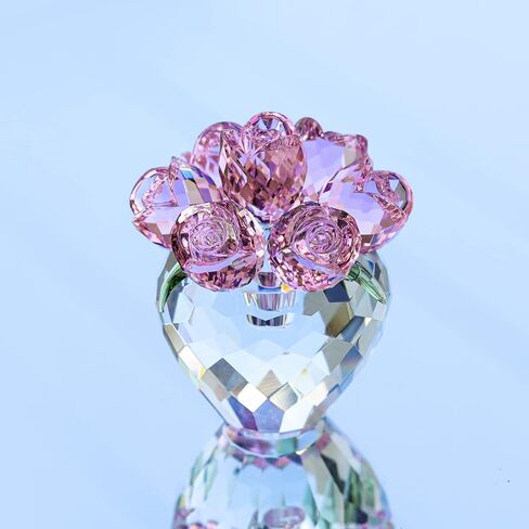 LONGWIN Crystal Rose Flower Figurines Glass Flower Spring Bouquet with Vase Home Decor Collectible Figurines, Romantic Crystal Gifts for Women on Valentines Day/Mothers Day in Saudi Arabia
