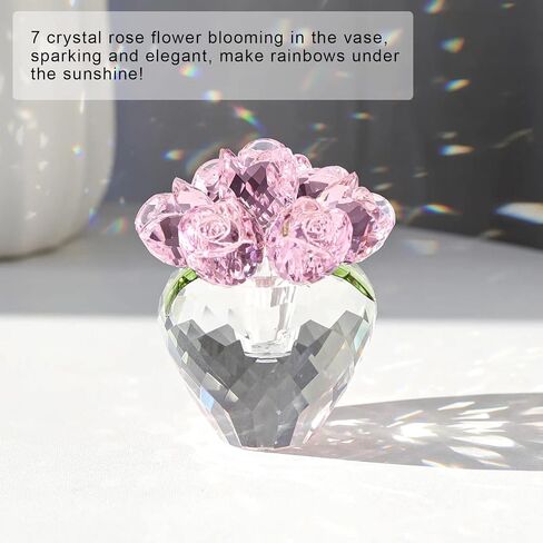 LONGWIN Crystal Rose Flower Figurines Glass Flower Spring Bouquet with Vase Home Decor Collectible Figurines, Romantic Crystal Gifts for Women on Valentines Day/Mothers Day in Saudi Arabia