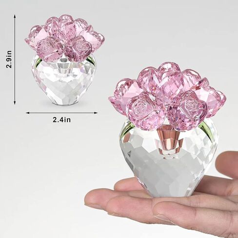 LONGWIN Crystal Rose Flower Figurines Glass Flower Spring Bouquet with Vase Home Decor Collectible Figurines, Romantic Crystal Gifts for Women on Valentines Day/Mothers Day in Saudi Arabia