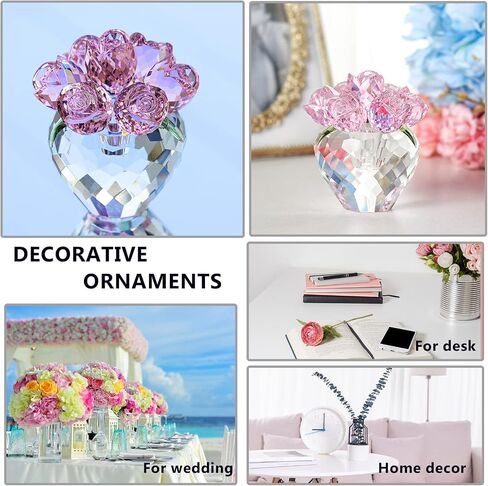 LONGWIN Crystal Rose Flower Figurines Glass Flower Spring Bouquet with Vase Home Decor Collectible Figurines, Romantic Crystal Gifts for Women on Valentines Day/Mothers Day in Saudi Arabia