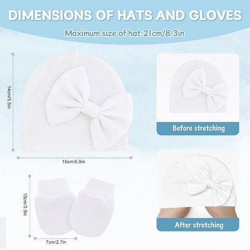 Baby Girl Hats with Bow and Mittens Set, Newborn Girl Hospital Hats with No-Scratch Mitts for Infant, Beanie Cap in Saudi Arabia