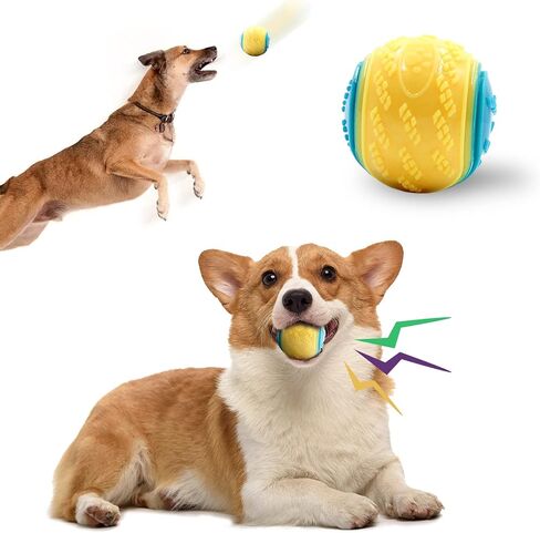 Squeaky Dog Chew Toys for Aggressive Chewers, Tough Durable Dogs Ball Toys with Natural Rubber for Puppy Medium Dogs, Pet Supplies-Yellow in Saudi Arabia