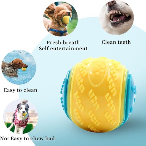 Squeaky Dog Chew Toys for Aggressive Chewers, Tough Durable Dogs Ball Toys with Natural Rubber for Puppy Medium Dogs, Pet Supplies-Yellow in Saudi Arabia
