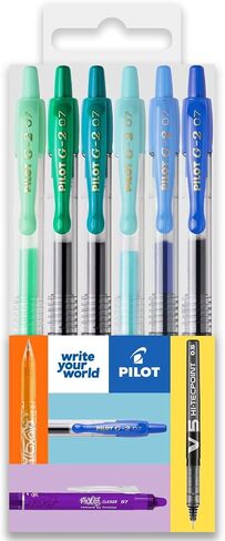 Pilot G-2 Retractable Gel Ink Rollerball Pens - 0.7mm Nib Tip - Wallet Set of 6 - Blue Green Tones in Saudi Arabia
