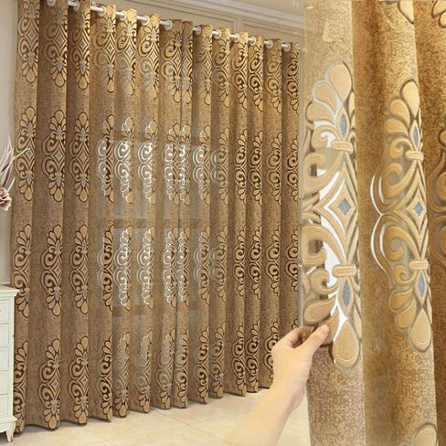 Amidoudou 1 Pair European Jacquard Tulle Curtains Classical Elegant Sheer Curtains for Bedroom Living Room (Coffee,52x84 Inch) in Kuwait
