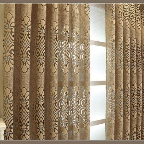 Amidoudou 1 Pair European Jacquard Tulle Curtains Classical Elegant Sheer Curtains for Bedroom Living Room (Coffee,52x84 Inch) in Kuwait