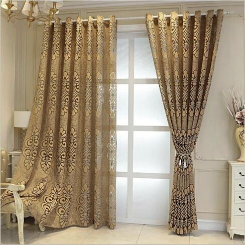 Amidoudou 1 Pair European Jacquard Tulle Curtains Classical Elegant Sheer Curtains for Bedroom Living Room (Coffee,52x84 Inch) in Kuwait