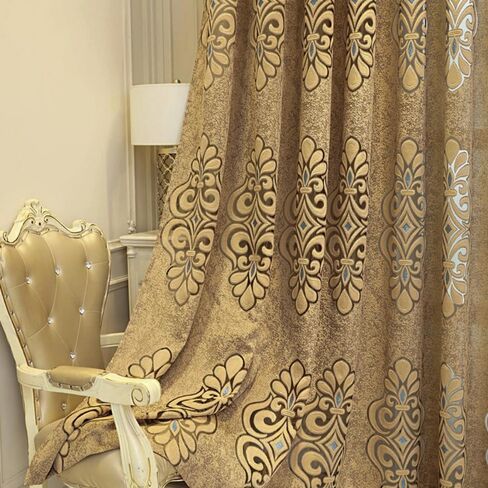 Amidoudou 1 Pair European Jacquard Tulle Curtains Classical Elegant Sheer Curtains for Bedroom Living Room (Coffee,52x84 Inch) in Kuwait