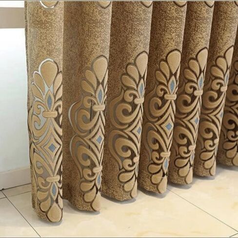 Amidoudou 1 Pair European Jacquard Tulle Curtains Classical Elegant Sheer Curtains for Bedroom Living Room (Coffee,52x84 Inch) in Kuwait