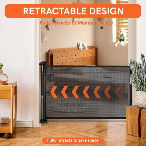 Extra-Wide Retractable Baby & Pet Gate - 31" Tall, Extends up to 71" Wide, Easy One-Hand Operation, Family Choice Award Winner, Safe for Kids & Pets, Indoor & Outdoor, Black in Saudi Arabia