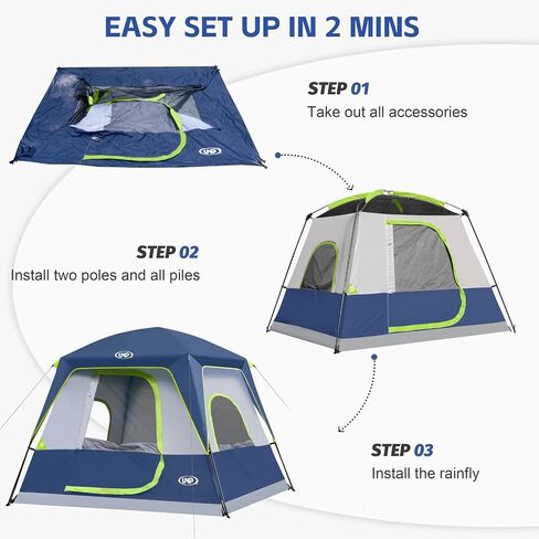 UNP 4-Person Tent, Portable Cabin Tent, Camping Tent 4-Person Easy Set Up, Waterproof with Top Rainfly for Outdoor Camping/Hiking in Saudi Arabia