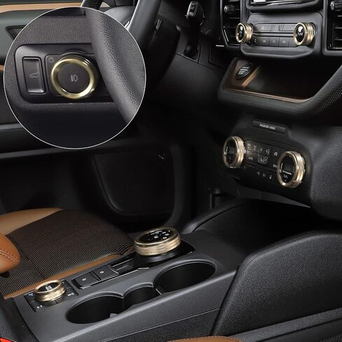 RT-TCZ Center Console Air Conditioner/Audio Volume/Gear Shift Switch Knob Cover & Headlight Knob Cover & 4WD Wheel Drive Knob Trim Cover Interior Accessories for Ford Bronco Sport 2021 2022,Black in Saudi Arabia
