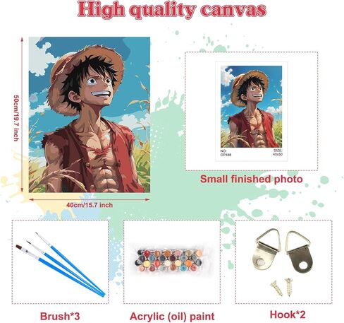 COMBYEO Cartoon Paint by Numbers for Adults Beginner, Anime Paint by Number on Canvas Without Frame, DIY Acrylic Paint by Numbers Kits for Gift Home Wall Decor 16X20inch in Kuwait