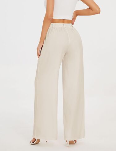 Wide Leg Pants for Women High Waisted Pleated Dress Slacks White Flowy Business Casual Work Dressy Office (Beige Petite 6) in Saudi Arabia