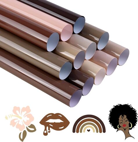 Melanin Heat Transfer Vinyl - 12 Pcs 12 X10 Skin Tone HTV Heat Transfer Vinyl Nude Brown Shade Color HTV Vinyl Barely Beige Tan HTV Iron on Vinyl for T-Shirts Compatible with Silhoutte Cameo in Kuwait