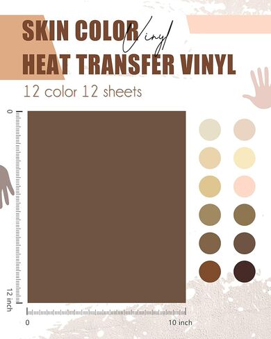 Melanin Heat Transfer Vinyl - 12 Pcs 12 X10 Skin Tone HTV Heat Transfer Vinyl Nude Brown Shade Color HTV Vinyl Barely Beige Tan HTV Iron on Vinyl for T-Shirts Compatible with Silhoutte Cameo in Kuwait