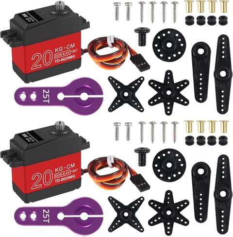2PACK 20KG RC Servo High Torque Servo Motors,Waterproof Metal Gear Steering Servo for 1/8 1/10 RC Car Robot DIY, Digital Servo with 25T Servo Horn, Control Angle 180° in Saudi Arabia
