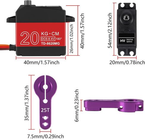 2PACK 20KG RC Servo High Torque Servo Motors,Waterproof Metal Gear Steering Servo for 1/8 1/10 RC Car Robot DIY, Digital Servo with 25T Servo Horn, Control Angle 180° in Saudi Arabia
