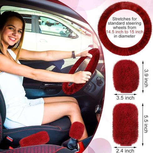 15 Pcs Fluffy Bling Car Accessories for Women Steering Wheel Cover License Plate Frame Car Phone Holder Crystal USB Port Seat Belt Shoulder Pad Cup Holder Handbrake Gear Cover in Saudi Arabia