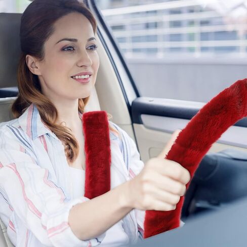 15 Pcs Fluffy Bling Car Accessories for Women Steering Wheel Cover License Plate Frame Car Phone Holder Crystal USB Port Seat Belt Shoulder Pad Cup Holder Handbrake Gear Cover in Saudi Arabia