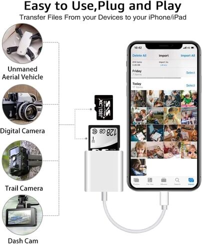 3 في 1 قارئ بطاقات SD TF محمول OTG IOS هاتف كاميرا اتصال عارض بطاقة الذاكرة محول قارئ بطاقة الذاكرة مع منفذ شحن متوافق مع iPhone، iPad، الكاميرا، Windows Mac Desktop Laptop in Kuwait