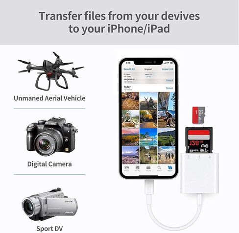 3 في 1 قارئ بطاقات SD TF محمول OTG IOS هاتف كاميرا اتصال عارض بطاقة الذاكرة محول قارئ بطاقة الذاكرة مع منفذ شحن متوافق مع iPhone، iPad، الكاميرا، Windows Mac Desktop Laptop in Kuwait
