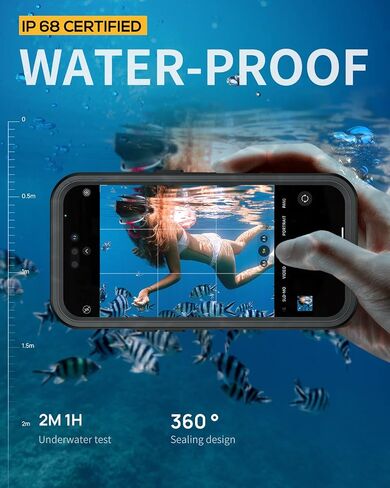 Lanhiem for iPhone 14 Case with Kickstand, IP68 Waterproof Dustproof Built-in Screen Protector, Full Body Shockproof Protective Front and Back Cover for iPhone 14, 6.1 Inch (Black) in Saudi Arabia