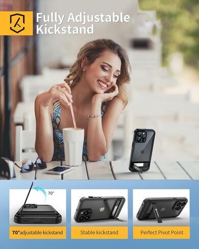 Lanhiem for iPhone 14 Case with Kickstand, IP68 Waterproof Dustproof Built-in Screen Protector, Full Body Shockproof Protective Front and Back Cover for iPhone 14, 6.1 Inch (Black) in Saudi Arabia