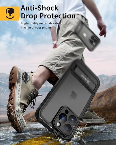 Lanhiem for iPhone 14 Case with Kickstand, IP68 Waterproof Dustproof Built-in Screen Protector, Full Body Shockproof Protective Front and Back Cover for iPhone 14, 6.1 Inch (Black) in Saudi Arabia