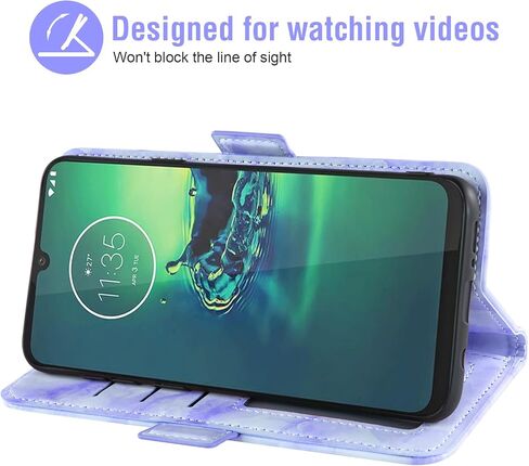 Asuwish Compatible with Moto G8 Plus Case and Tempered Glass Screen Protector Cell Accessories Card Holder Slot Kickstand Marble Wallet Phone Covers for MotoG8Plus Motorola 8G G 8 + G8+ G8Plus Purple in Saudi Arabia