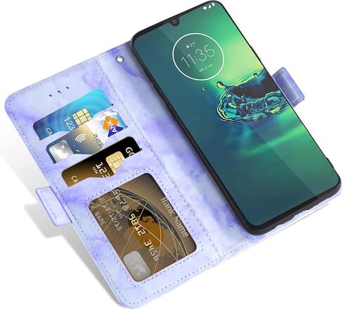Asuwish Compatible with Moto G8 Plus Case and Tempered Glass Screen Protector Cell Accessories Card Holder Slot Kickstand Marble Wallet Phone Covers for MotoG8Plus Motorola 8G G 8 + G8+ G8Plus Purple in Saudi Arabia