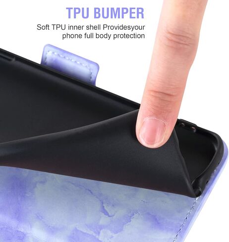 Asuwish Compatible with Moto G8 Plus Case and Tempered Glass Screen Protector Cell Accessories Card Holder Slot Kickstand Marble Wallet Phone Covers for MotoG8Plus Motorola 8G G 8 + G8+ G8Plus Purple in Saudi Arabia