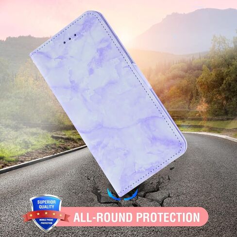 Asuwish Compatible with Moto G8 Plus Case and Tempered Glass Screen Protector Cell Accessories Card Holder Slot Kickstand Marble Wallet Phone Covers for MotoG8Plus Motorola 8G G 8 + G8+ G8Plus Purple in Saudi Arabia