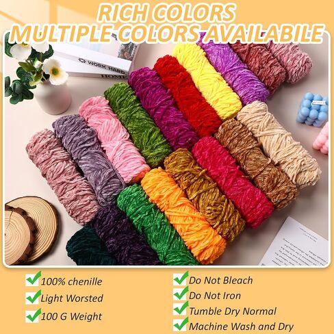 Threlaco 40 Pcs Chenille Yarn 3.35oz/100g Velvet Yarn for Crocheting Blanket Yarn with Big Eye Needles Stitch Markers Soft Chenille Yarn for Crocheting Weaving Craft Blankets 40 Colors 131yds Per Roll in Saudi Arabia