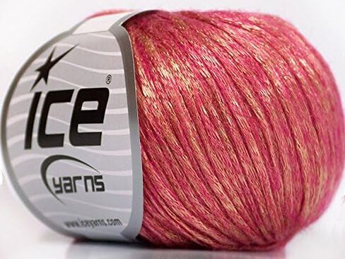 Ice Yarns Rock Star, Metallic Shine, Merino Wool Acrylic Polyamide Blend Yarn, 50 Gram (1.76 Ounces) 125 Yards (115 Meters) 4 Balls (Gold, Pink - 51553) in Saudi Arabia