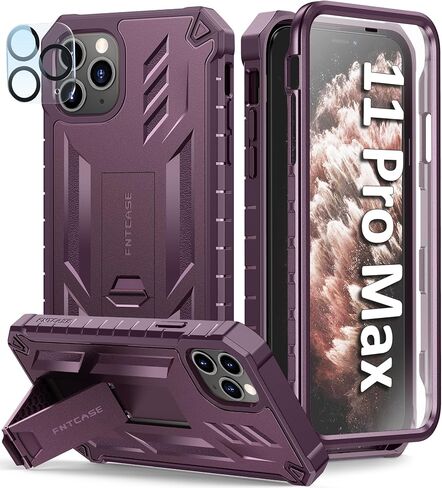 حافظة FNTCASE لهاتف iPhone 11 Pro-Max: حافظات حماية متينة مقاومة للصدمات مع مسند - غطاء هاتف خلوي عالي التحمل بطبقة مزدوجة عسكرية ضد السقوط (أسود) in Kuwait