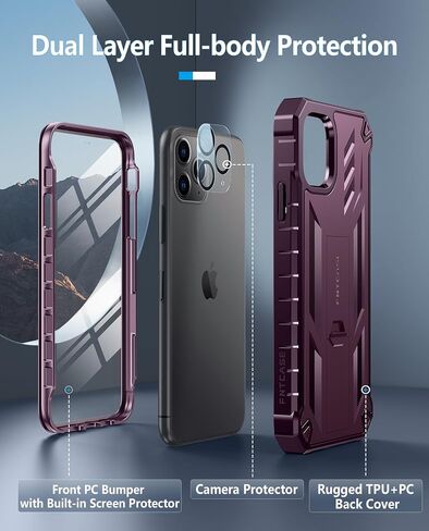 حافظة FNTCASE لهاتف iPhone 11 Pro-Max: حافظات حماية متينة مقاومة للصدمات مع مسند - غطاء هاتف خلوي عالي التحمل بطبقة مزدوجة عسكرية ضد السقوط (أسود) in Kuwait