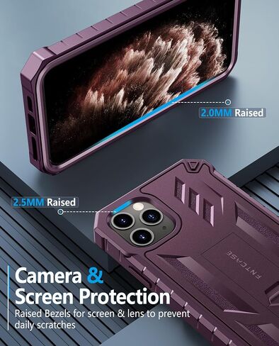 حافظة FNTCASE لهاتف iPhone 11 Pro-Max: حافظات حماية متينة مقاومة للصدمات مع مسند - غطاء هاتف خلوي عالي التحمل بطبقة مزدوجة عسكرية ضد السقوط (أسود) in Kuwait