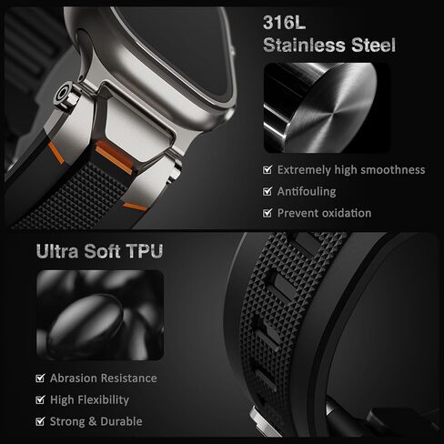 ULTIMAL لسوار ساعة Apple متوافق مع حزام ساعة Apple Ultra2/Ultra 49 مم للرجال سلسلة 9/8/SE2/7/6/SE/5/4/3 45 مم/44 مم/42 مم أحزمة رياضية لساعة iWatch القوية المصنوعة من مادة TPU والمعادن in Kuwait